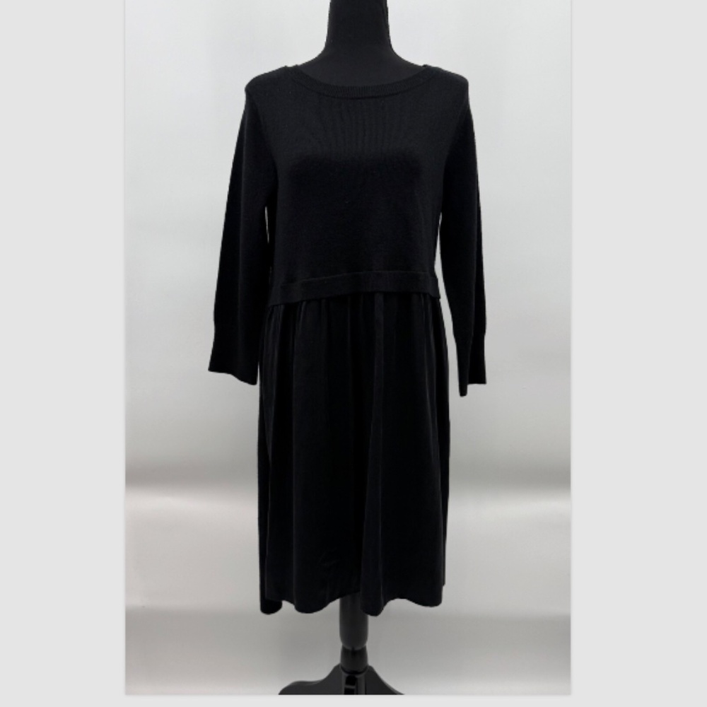 Sundance Dress Women Medium Black Wool Sweater Silk Blend Preppy Minimal Luxury